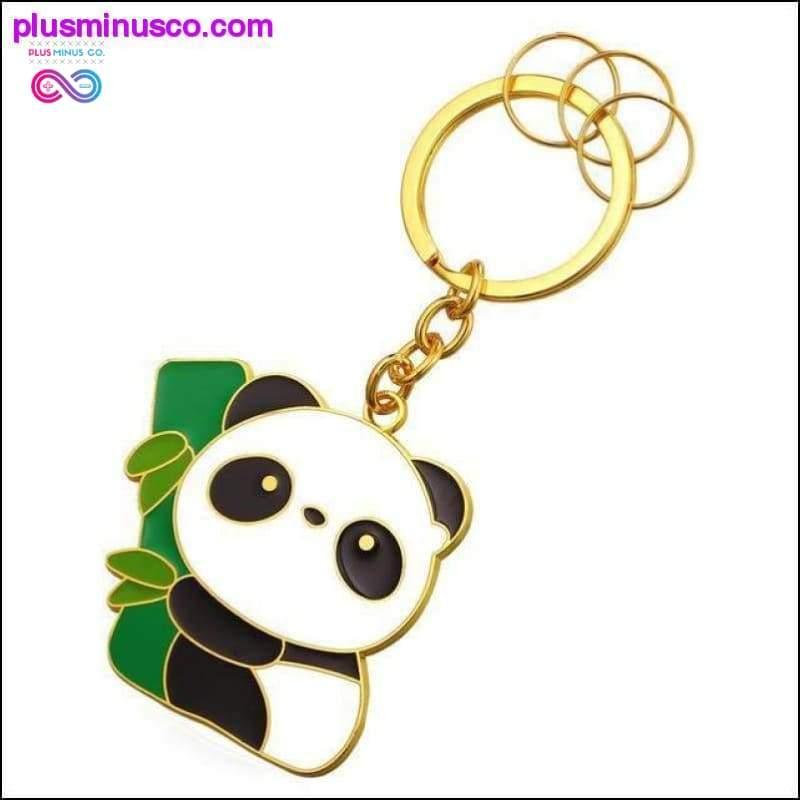 Śliczny breloczek z pandą bambusową i pierścionkami dla mężczyzn i kobiet, złoty - plusminusco.com