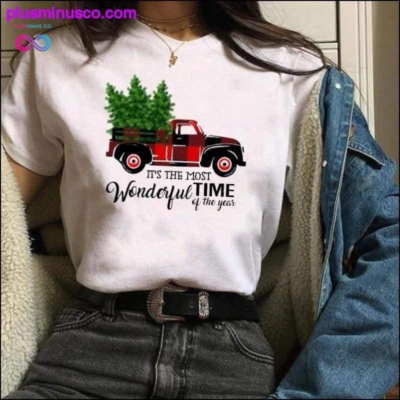 تي شيرت لطيف ومضحك لشاحنة عيد الميلاد مع أشجار برسومات - plusminusco.com