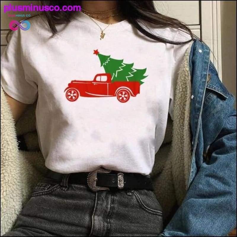 T-shirt grafica carina e divertente con camion di Natale con alberi per - plusminusco.com