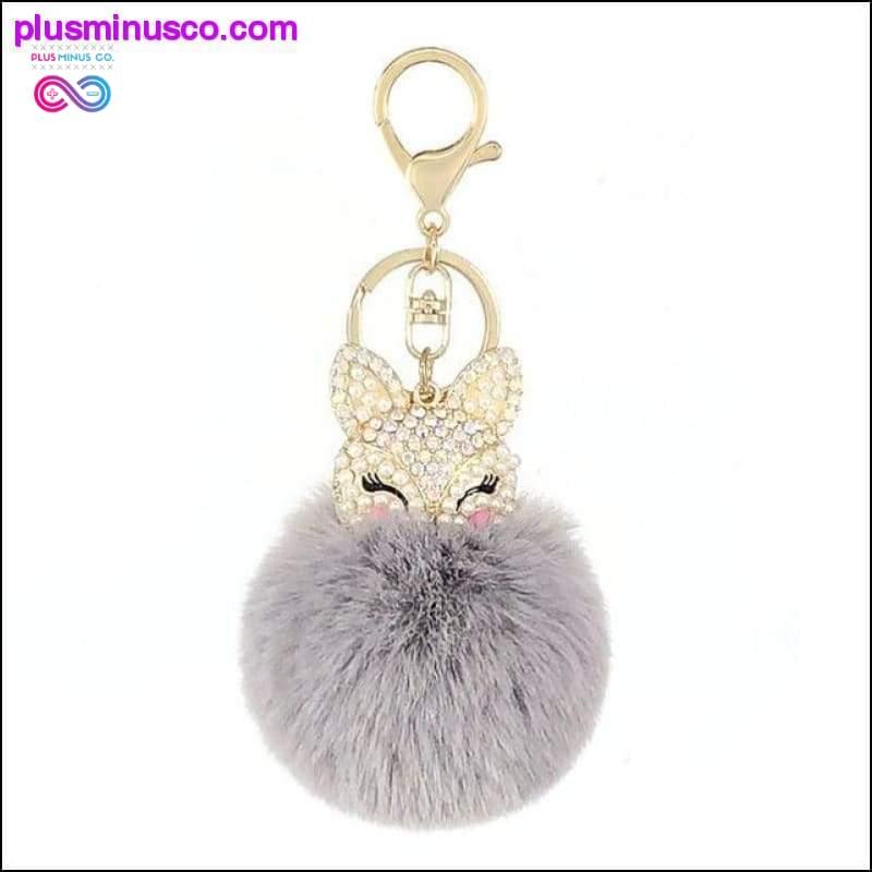 Cute mini fox fur ball keychain handmade fluffy fur pompom - plusminusco.com