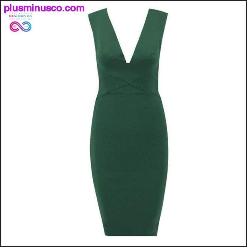 Dark Green Deep V Neck Elastic Knitted Runway Knee Length - plusminusco.com