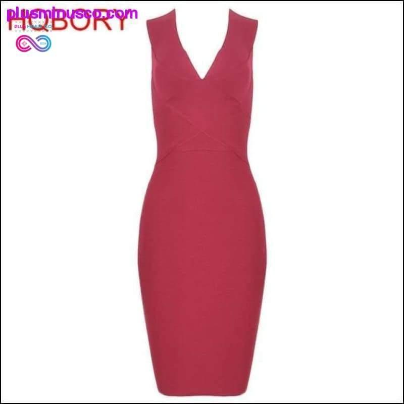 Dark Green Deep V Neck Elastic Knitted Runway Knee Length - plusminusco.com