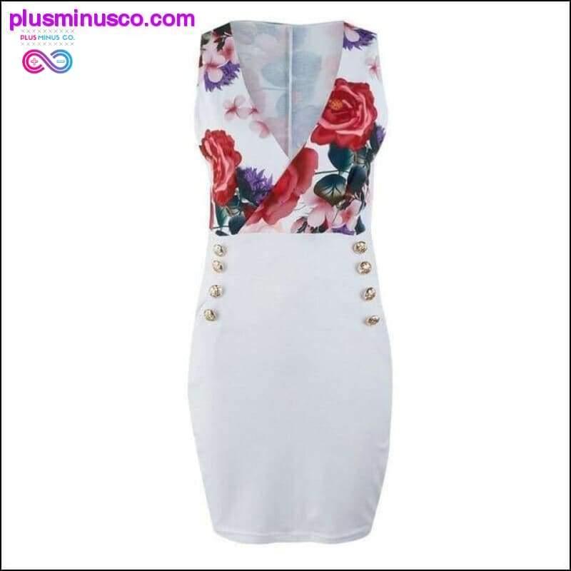 Deep V Neck Sexy Dresses Autumn Floral Print Button Bodycon - plusminusco.com