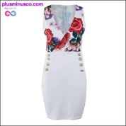 Sexy šaty s hlubokým výstřihem do V Podzimní květinový potisk Button Bodycon - plusminusco.com