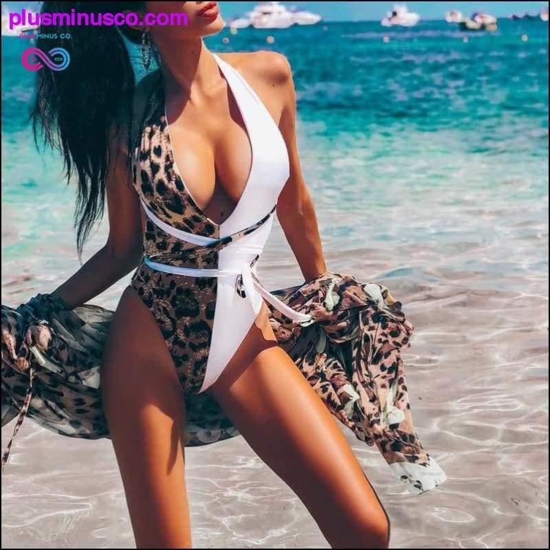 Dziļi V veida kakla izgriezuma seksīgi leoparda peldkostīmi sievietēm trīskrāsu bikini — plusminusco.com