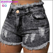 شورتات دينم نسائية جينز جيب عصري بخصر عالٍ للسيدات - plusminusco.com