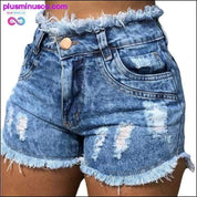 Pantaloncini di jeans Moda da donna Jeans tascabili Vita alta da donna - plusminusco.com