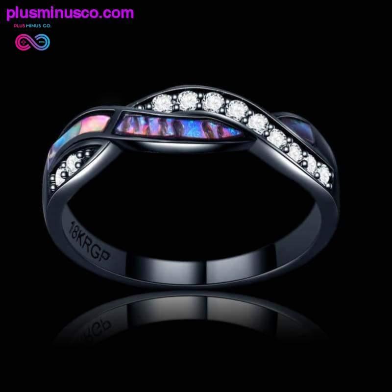 Diamond Colorful Fire Opal Ring, Klassisk rustfrit stål farverige zirkonringe sort guld, Unisex ring - plusminusco.com