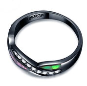 Diamond Colorful Fire Opal Ring, klasické nerezové barevné zirkonové prsteny černé zlato, Unisex prsten - plusminusco.com