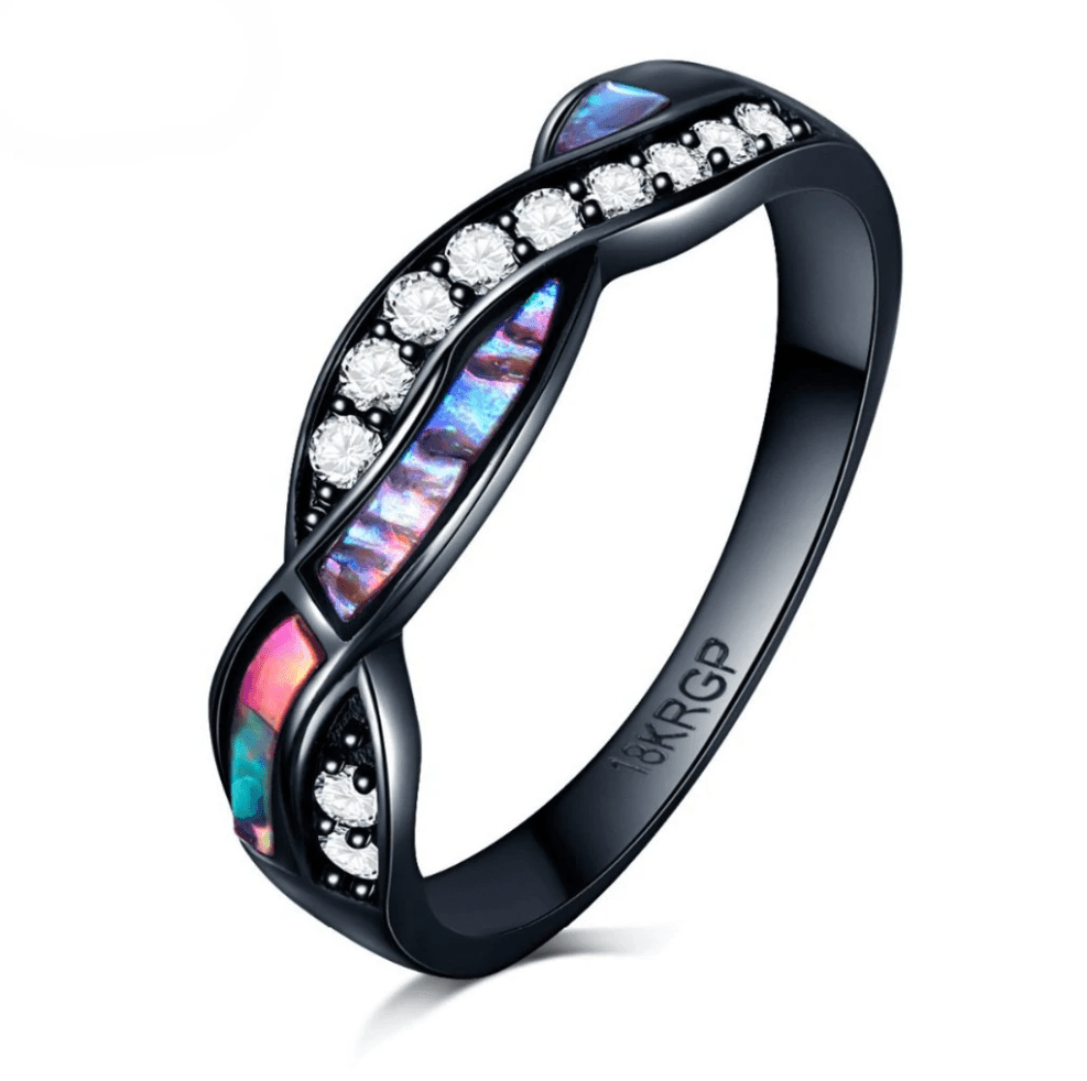 Diamond Colourful Fire Opal Ring, Klassieke roestvrijstalen kleurrijke zirkoonringen zwart goud, Unisex ring - plusminusco.com