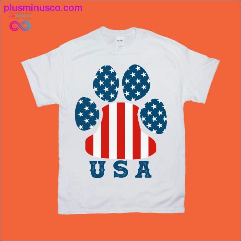 Dog Paw Shaped | USA | American Flag T-Shirts - plusminusco.com
