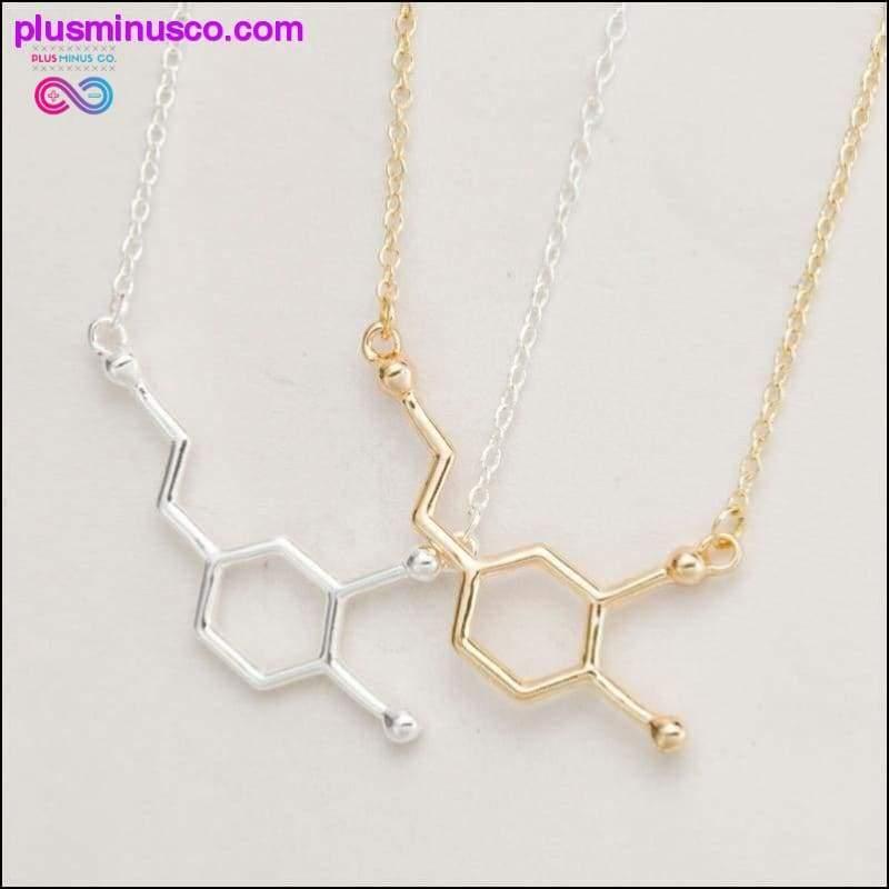 Molécula de dopamina elegante pingente pequeno de corrente longa unissex - plusminusco.com