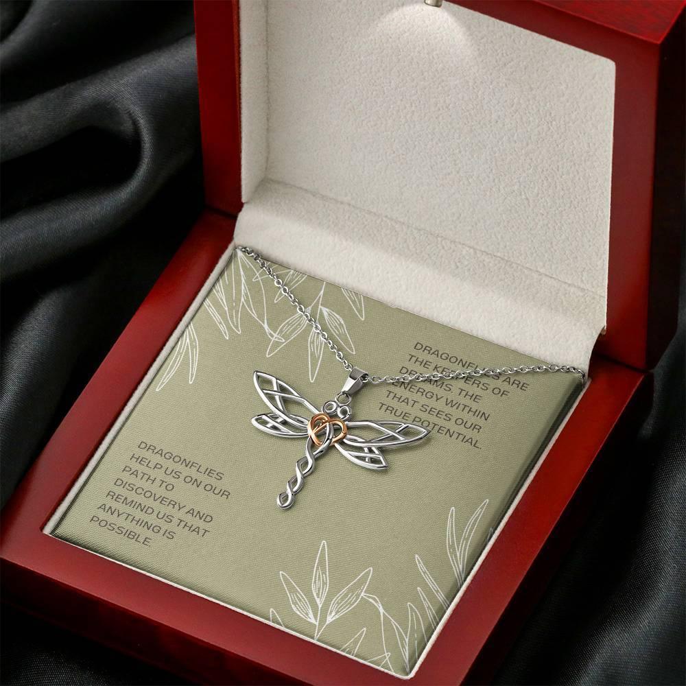 Dragonfly Necklace Pendant | Spiritual Meaning Gift for Daughter, Woman Jewelry | Silver Warrior Necklace Items | Large Libelle Items Gifts - plusminusco.com