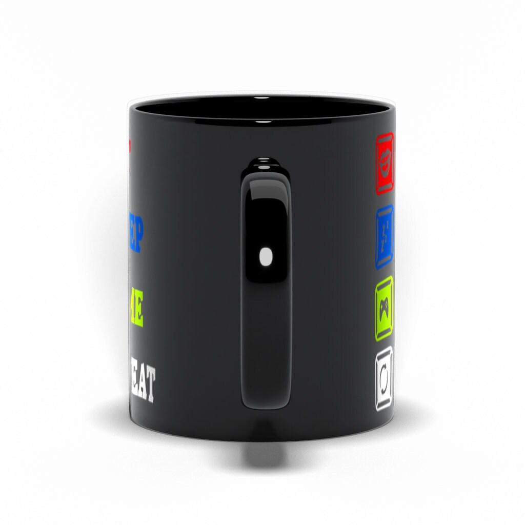 Eat Sleep Game Repeat Black Mugs, Male Female Gamer Mug, Funny Gaming Meme Mug, Funny Gamer Mug Idea for Him Boyfriend Husband - plusminusco.com