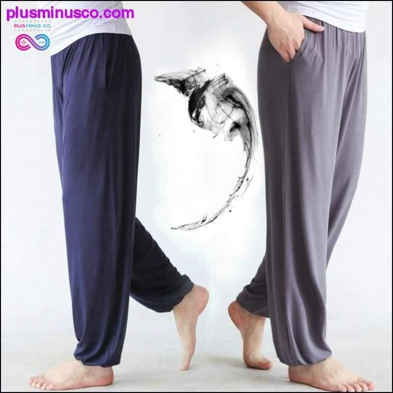 Cintura elástica modal tai chi yoga solto baggy harem calças masculinas - plusminusco.com