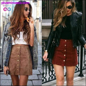 Elegant Summer-themed Suede Leather A-line Mini Skirt at - plusminusco.com
