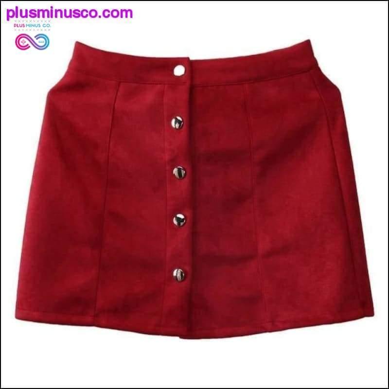 Elegante minifalda de corte A de piel de ante con temática veraniega en - plusminusco.com