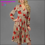 Elegant V-hals langermet kjole || PlusMinusco.com - plusminusco.com