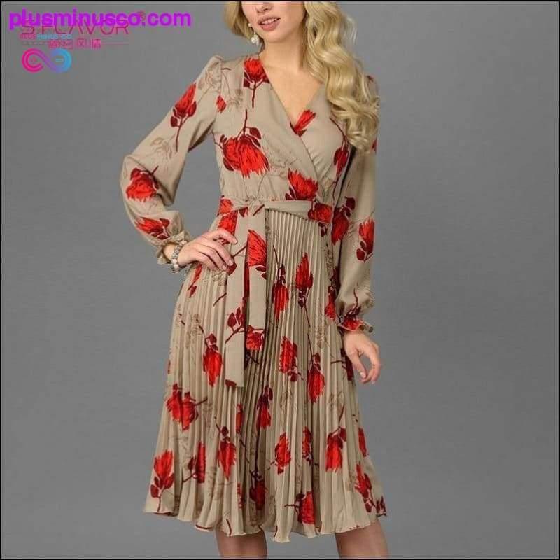 Elegant V-Neck Long Sleeve Dress || PlusMinusco.com - plusminusco.com