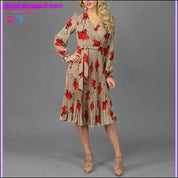Κομψό μακρυμάνικο φόρεμα με V λαιμόκοψη || PlusMinusco.com - plusminusco.com