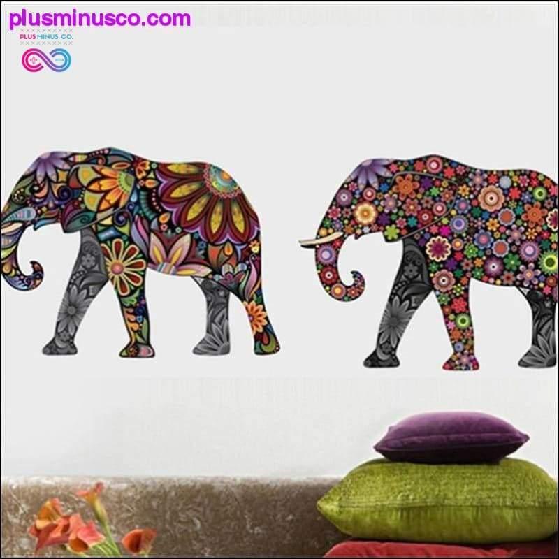 Wandaufkleber mit Elefanten-Blumenmuster, Heimdekoration – plusminusco.com