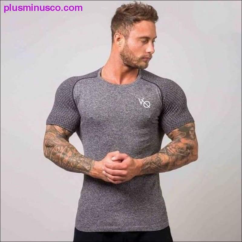 Running Shirt Men Compression Tights Men's Short Sleeve T-Shirts Quick Dry Sport Jersey Gym Fitness - plusminusco.com