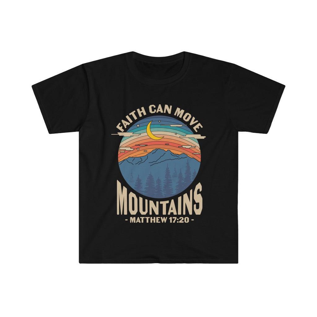 믿음은 산을 움직일 수 있다, 마태복음 17:20 남여공용 소프트 스타일 티셔츠 면, 크루넥, DTG, 남성의류, 레귤러핏, 티셔츠, 여성의류 - plusminusco.com