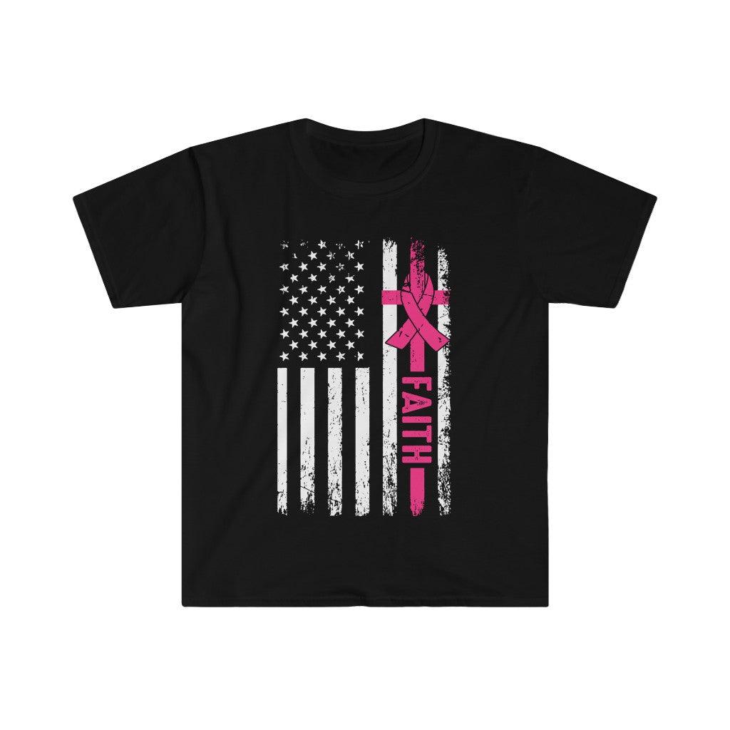 Faith Ribbon, T-shirt unisex stile morbido con bandiera americana in cotone, girocollo, DTG, Abbigliamento da uomo, Vestibilità regolare, T-shirt, Abbigliamento da donna - plusminusco.com