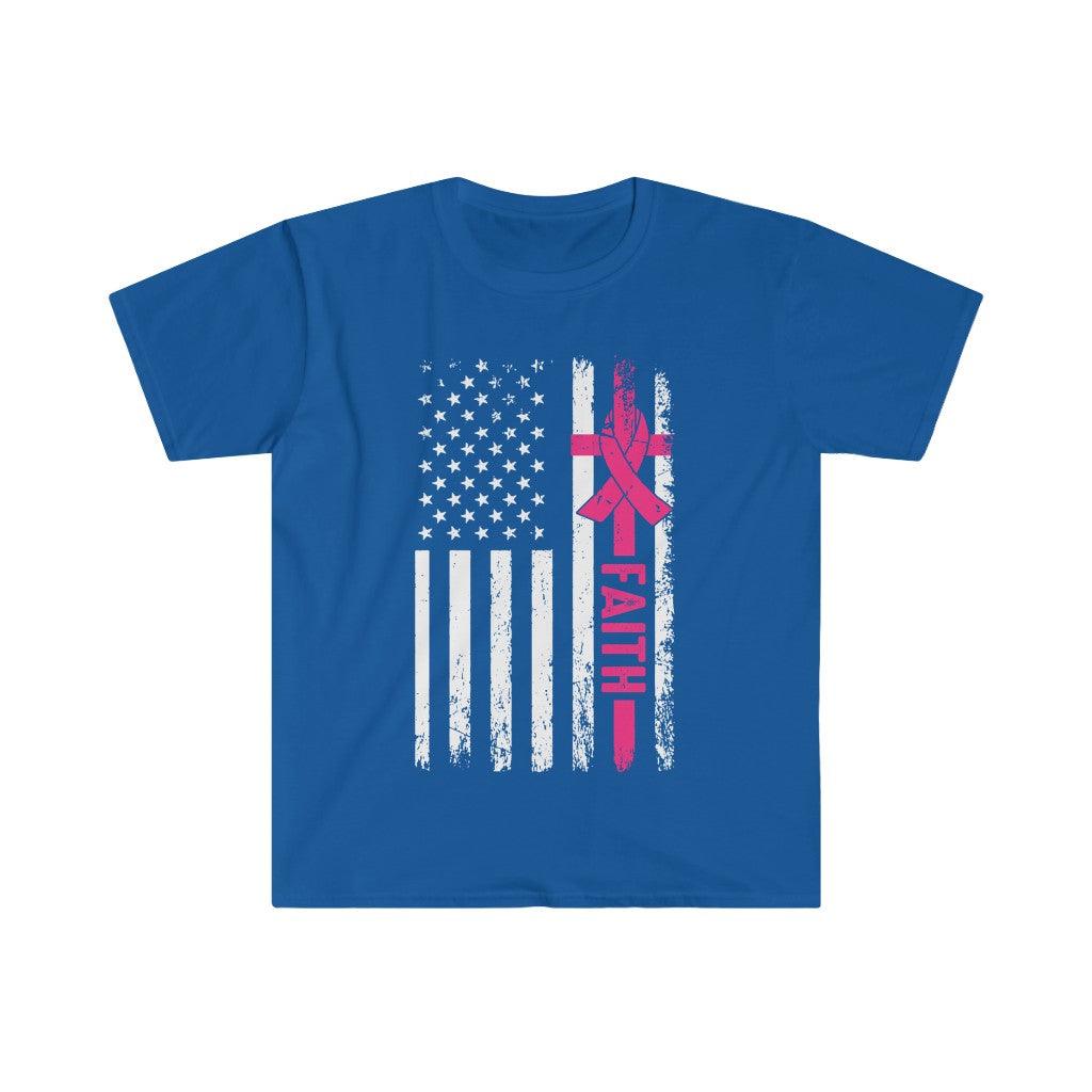 Faith Ribbon, American Flag Unisex T-shirt i blød stil Bomuld, rund hals, DTG, Herretøj, Regular fit, T-shirts, Dametøj - plusminusco.com