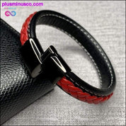 Fashion Black Red Leather Bracelets Men Wrist Band Stainless - plusminusco.com