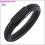 Fashion Black Red Leather Bracelets Men Wrist Band Stainless - plusminusco.com