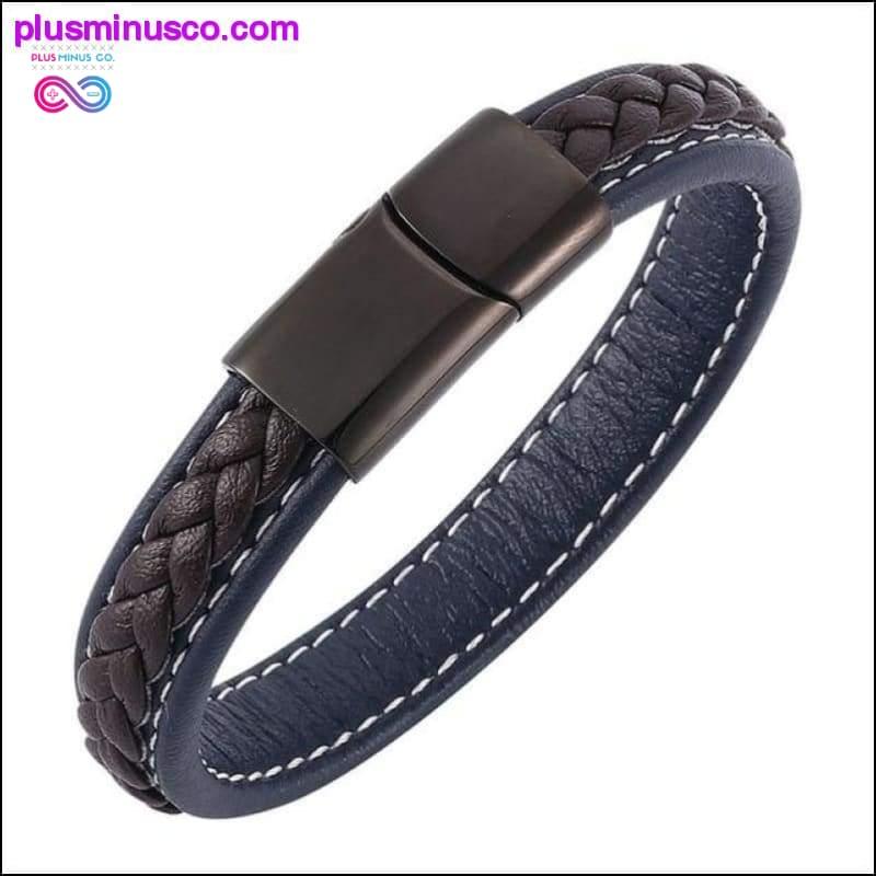 Fashion Black Red Leather Bracelets Men Wrist Band Stainless - plusminusco.com