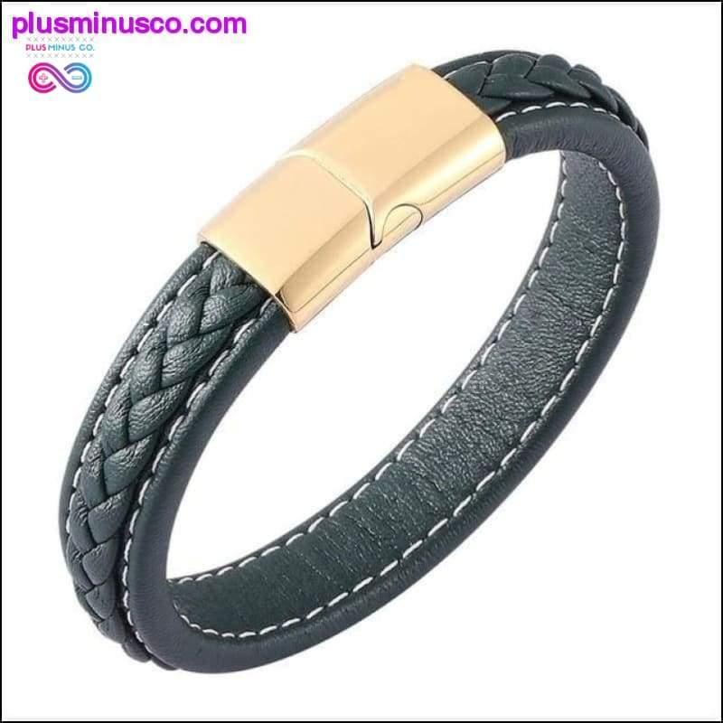 Fashion Black Red Leather Bracelets Men Wrist Band Stainless - plusminusco.com