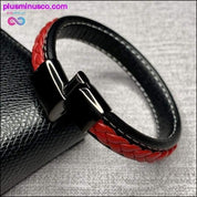 Fashion Black Red Leather Bracelets Men Wrist Band Stainless - plusminusco.com