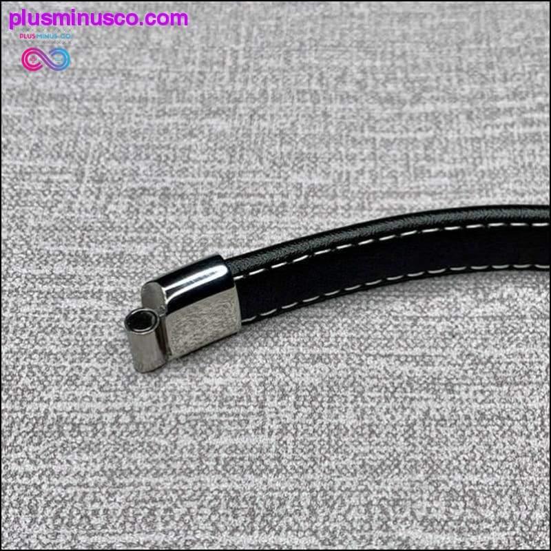 Fashion Black Red Leather Bracelets Men Wrist Band Stainless - plusminusco.com