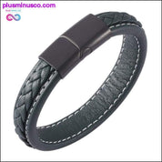 Fashion Black Red Leather Bracelets Men Wrist Band Stainless - plusminusco.com