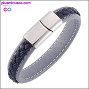Fashion Black Red Leather Bracelets Men Wrist Band Stainless - plusminusco.com