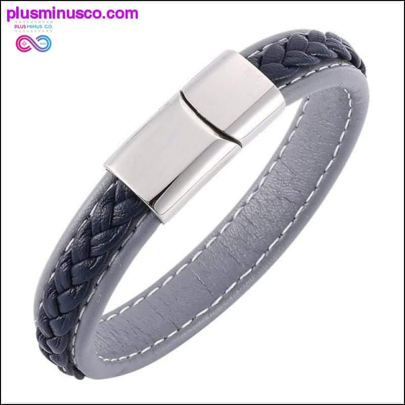 Fashion Black Red Leather Bracelets Men Wrist Band Stainless - plusminusco.com