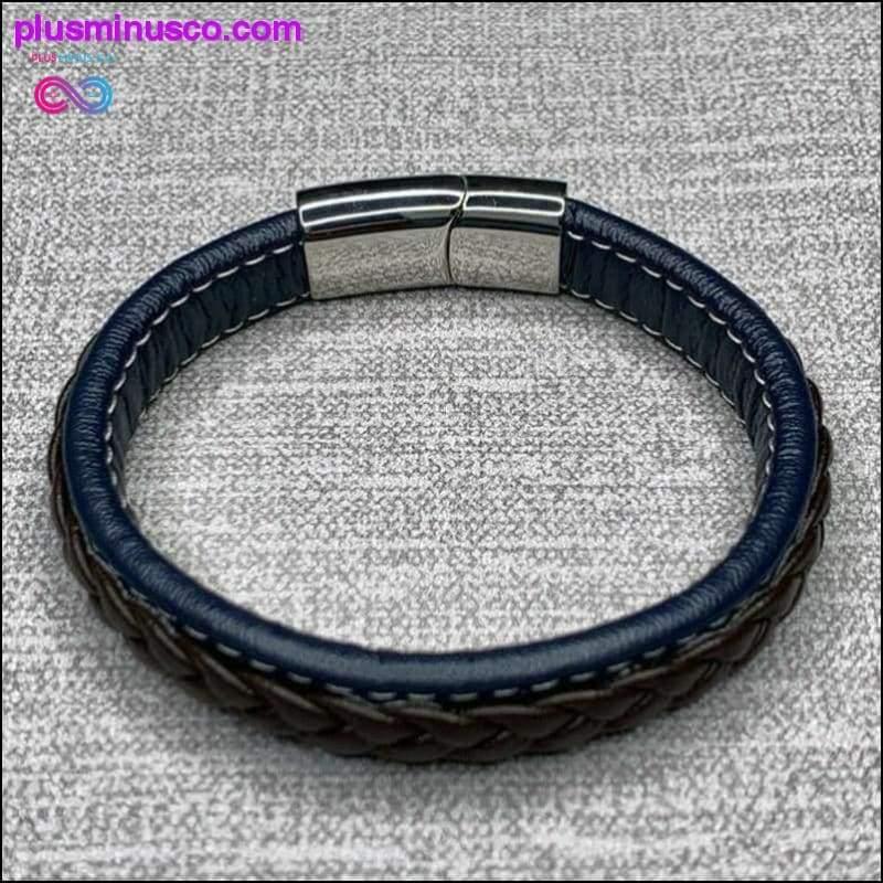 Fashion Black Red Leather Bracelets Men Wrist Band Stainless - plusminusco.com