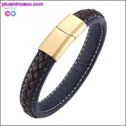 Fashion Black Red Leather Bracelets Men Wrist Band Stainless - plusminusco.com
