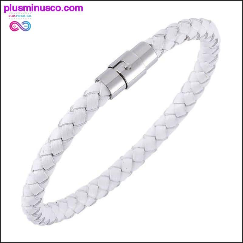 Fashion Black Red Leather Bracelets Men Wrist Band Stainless - plusminusco.com