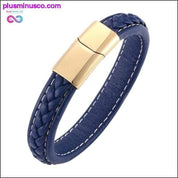 Fashion Black Red Leather Bracelets Men Wrist Band Stainless - plusminusco.com