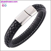 Fashion Black Red Leather Bracelets Men Wrist Band Stainless - plusminusco.com
