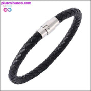 Fashion Black Red Leather Bracelets Men Wrist Band Stainless - plusminusco.com