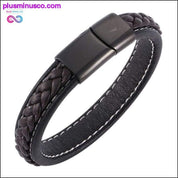 Fashion Black Red Leather Bracelets Men Wrist Band Stainless - plusminusco.com