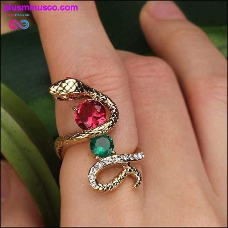 Fashion Multi color Snake Rhinestone Rings For Women Gold - plusminusco.com