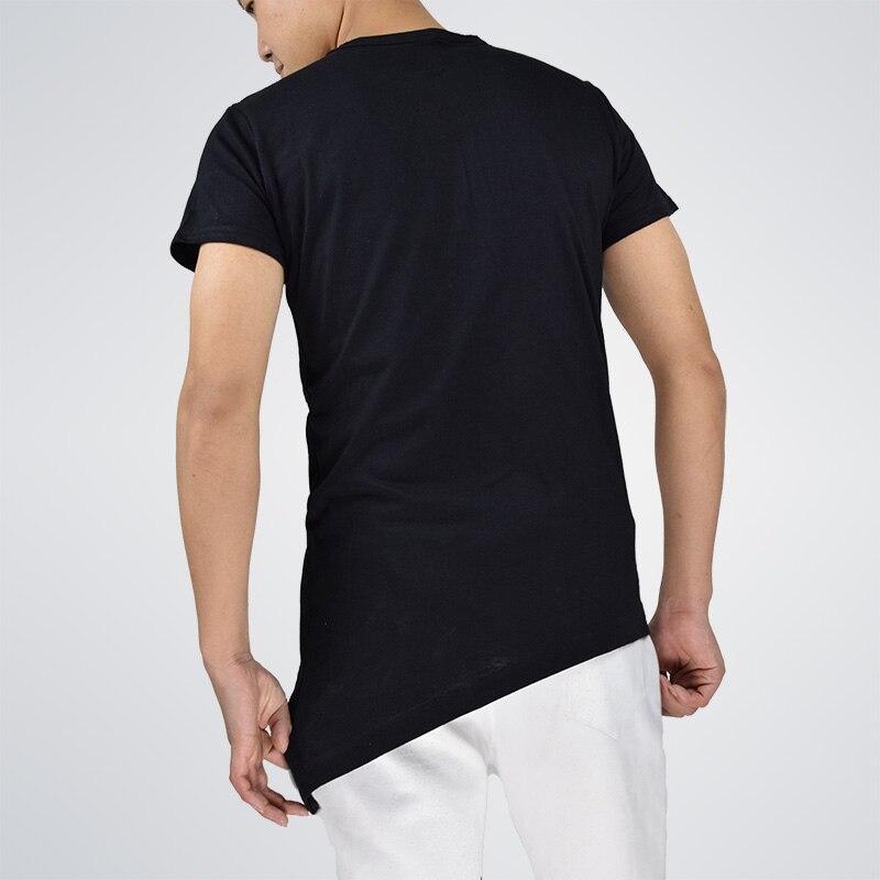Fashion street wear men's hi-street t-shirt Button neck tshirt Longline sharp Asymmetrical hem men funny t shirt - plusminusco.com