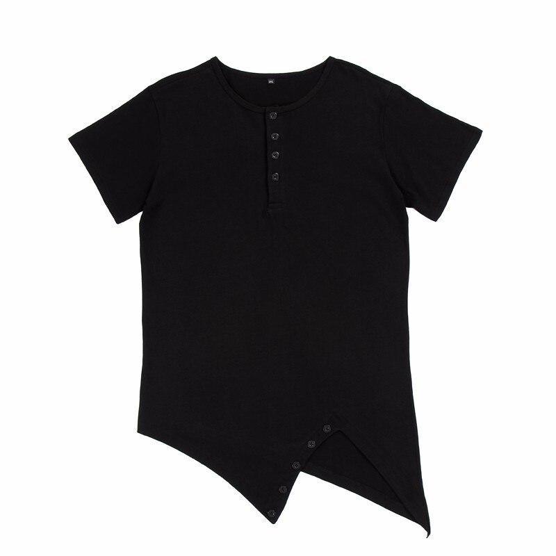 Fashion street wear men's hi-street t-shirt Button neck tshirt Longline sharp Asymmetrical hem men funny t shirt - plusminusco.com