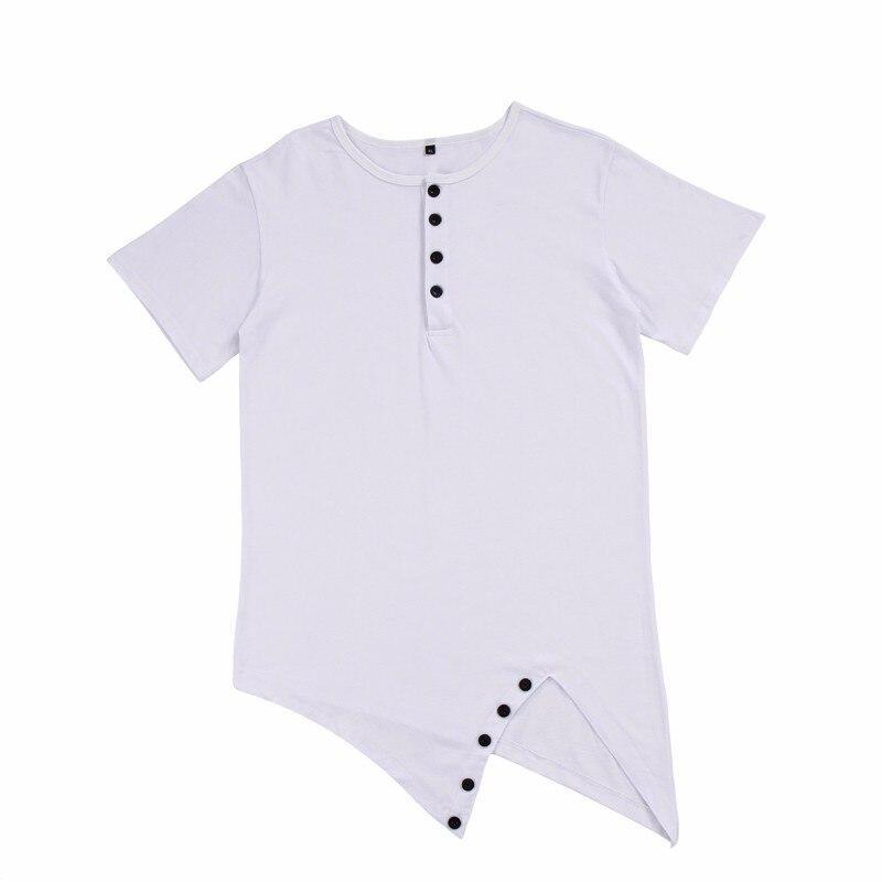 Fashion street wear men's hi-street t-shirt Button neck tshirt Longline sharp Asymmetrical hem men funny t shirt - plusminusco.com