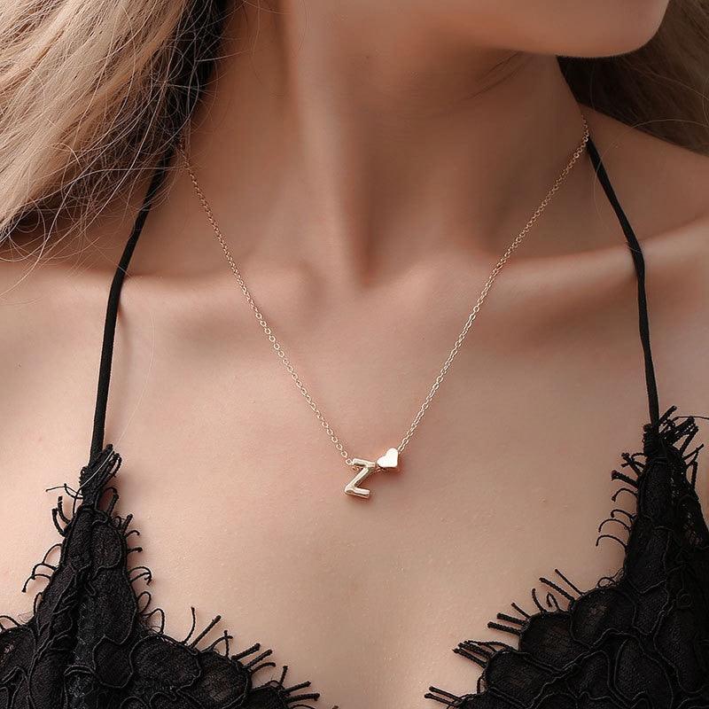 Fashion Tiny Heart Dainty Initial Necklace Gold Silver Color Letter Name Choker Necklace For Women Pendant Jewelry Gift - plusminusco.com